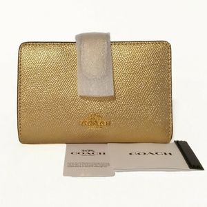 HOSTPICK! COACH METALLIC PALE  GOLD LEATHER WALLET